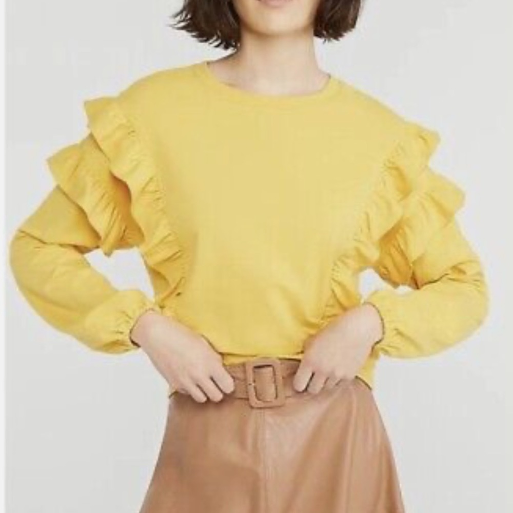 New Ann Taylor Lemon Shade Ruffle Sweatshirt Yellow